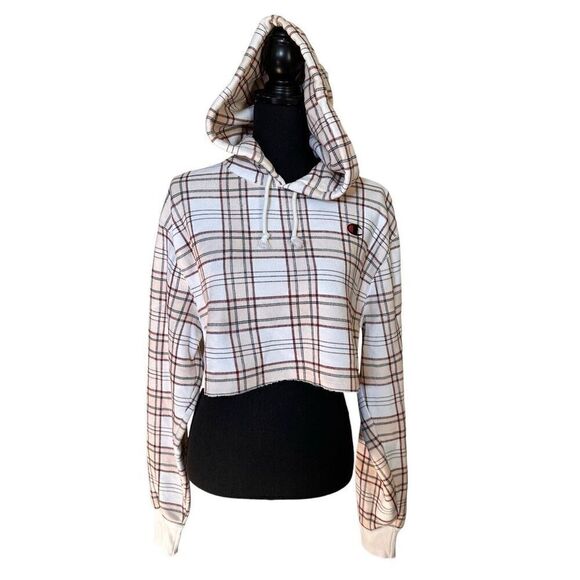 Champion Tops - NWOT Champion Cream Plaid Cropped Sweatshirt Sz Small